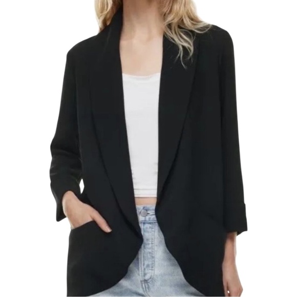 ARITZIA Wilfred Black Chevalier Blazer Open Front Unstructured 3/4 Sleeves Sz 4 - Picture 1 of 10